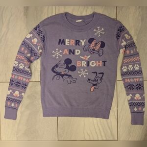 Girls Size 10/12 Disney Purple Minnie Mickey Christmas Sweater